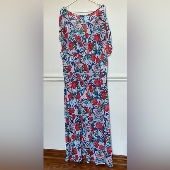 FLORAL Tropical Sheer Plus Size 3X Full Length Beach 🏝️ Bathing Suit Cover Up - Picture 2 of 6